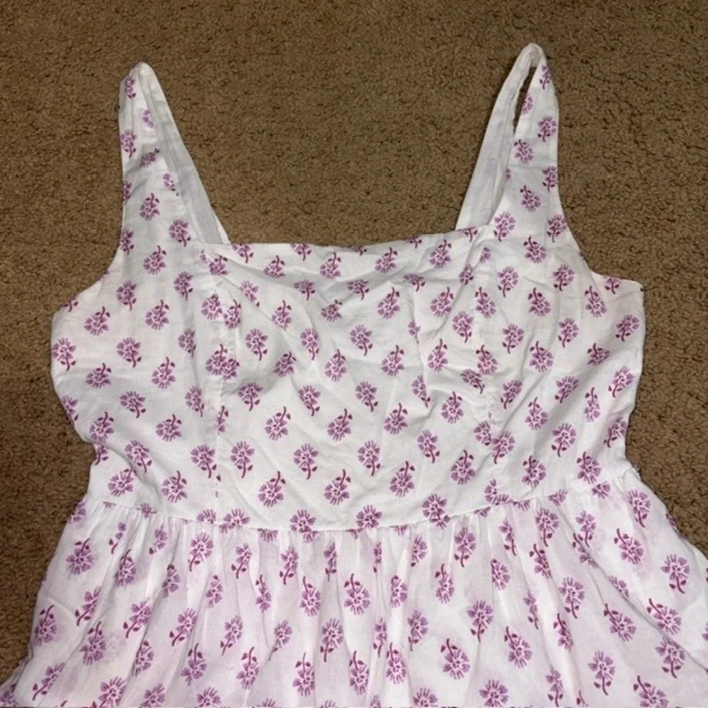 J. Crew Floral Tiered Midi Dress Sleeveless White Violet Storm 12